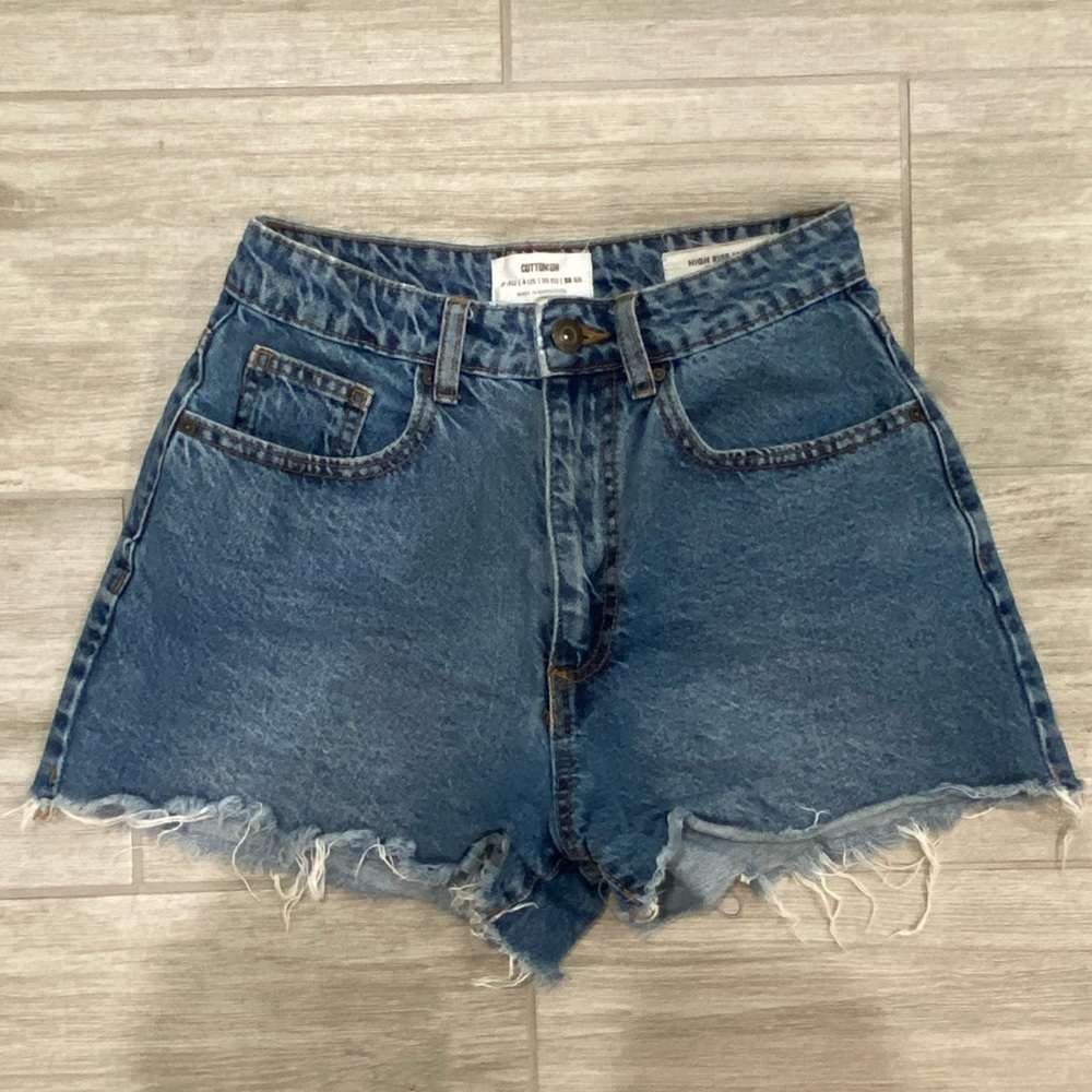 Cotton On High Rise Mom Jean Shorts Dark Blue